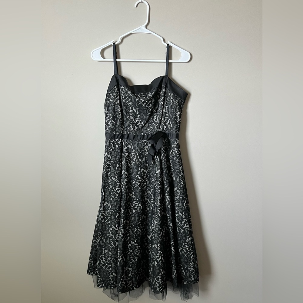 Vintage lace dress with black tulle underneath
